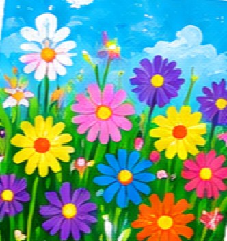 Children's acrylic painting: wildflower garden