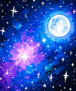 Children's acrylic painting: moonlit galaxy