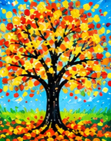 Children's acrylic painting: autumn tree